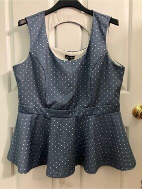 City Chic Blue Polka Dot Peplum Tank